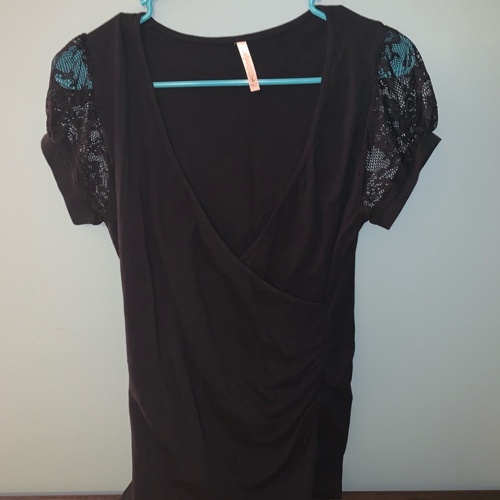 Black, Low V-Neck Dress Shirt
